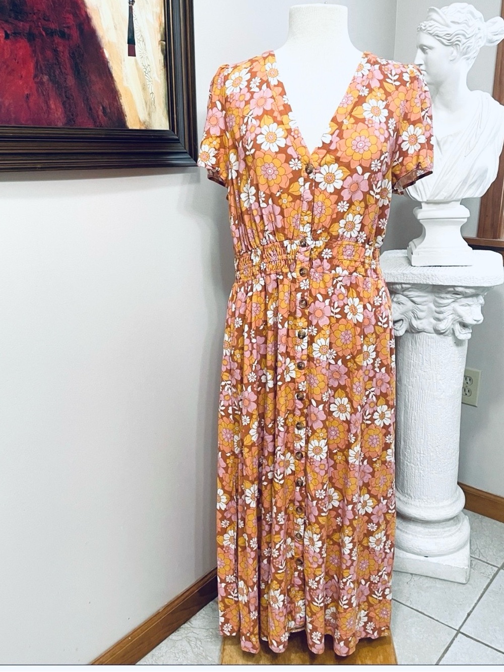 Marine Layer Annika Boho Floral Maxi Dress XL 70s Vibe